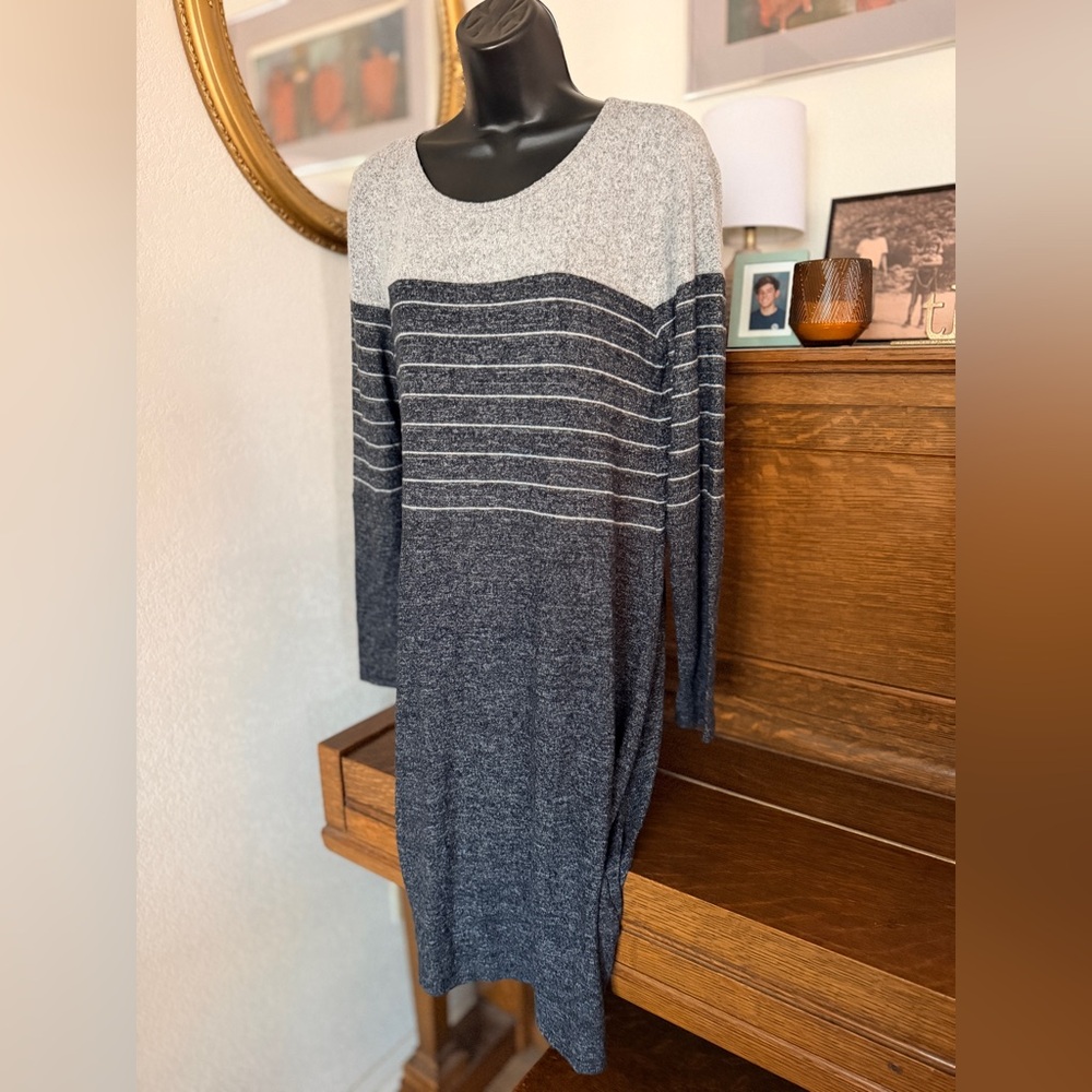 Anthropologie Grey & Ivory Striped Knit Dress